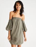 American Eagle Outfitters Ae Bubble-sleeve Off-the-shoulder Dress