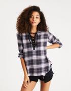American Eagle Outfitters Ae Lace-up Flannel Pullover Shirt