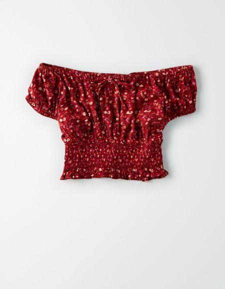 American Eagle Outfitters Ae Printed Smocked Crop Top