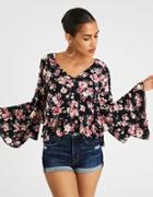 American Eagle Outfitters Ae Floral Printed Bell Sleeve Top