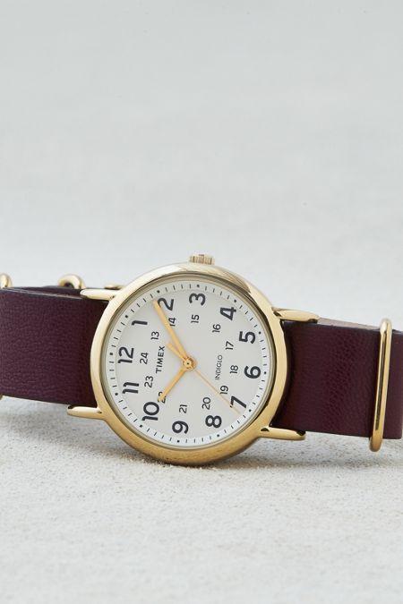 American Eagle Outfitters Timex Burgundy Leather Weekender? Watch