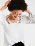 American Eagle Outfitters Ae Soft & Sexy Embroidered Puff-sleeve Top