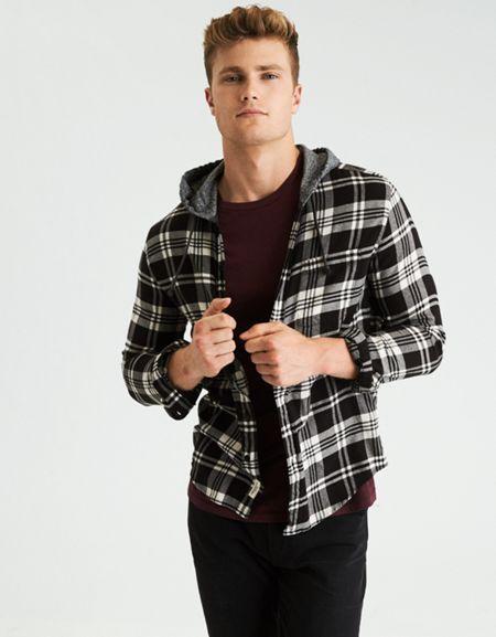 American Eagle Outfitters Ae Hooded Flannel Shirt