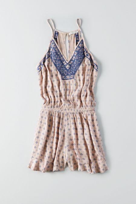 American Eagle Outfitters Ae Button Back Embroidered Romper
