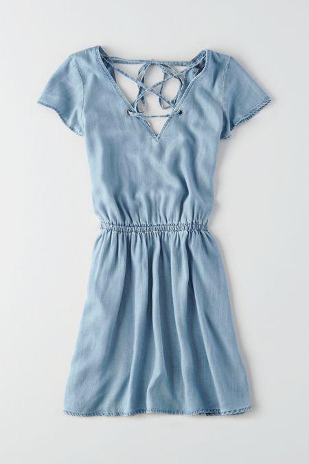 American Eagle Outfitters Ae Lace-up Chambray Dress