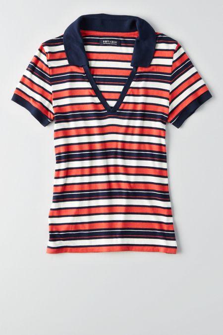 American Eagle Outfitters Ae Soft & Sexy Ribbed Stripe Polo