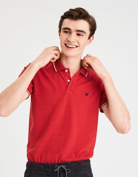 American Eagle Outfitters Ae Tipped Stretch Pique Logo Polo