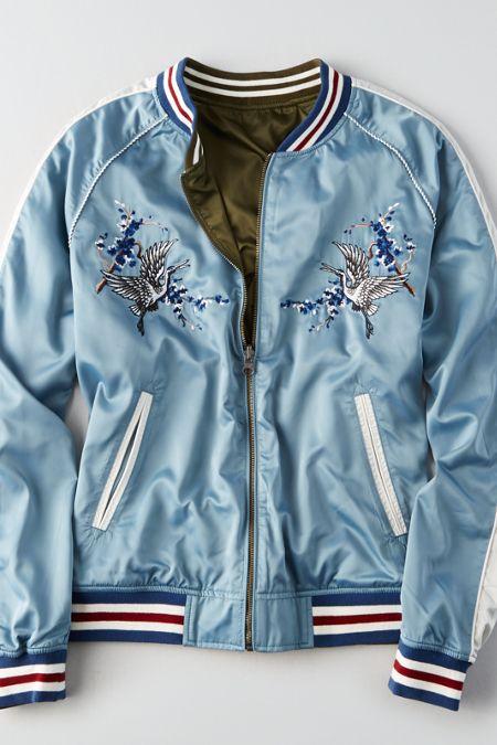American Eagle Outfitters Ae Reversible Embroidered Bomber Jacket