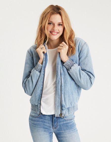 American Eagle Outfitters Ae Denim Sherpa Bomber Jacket