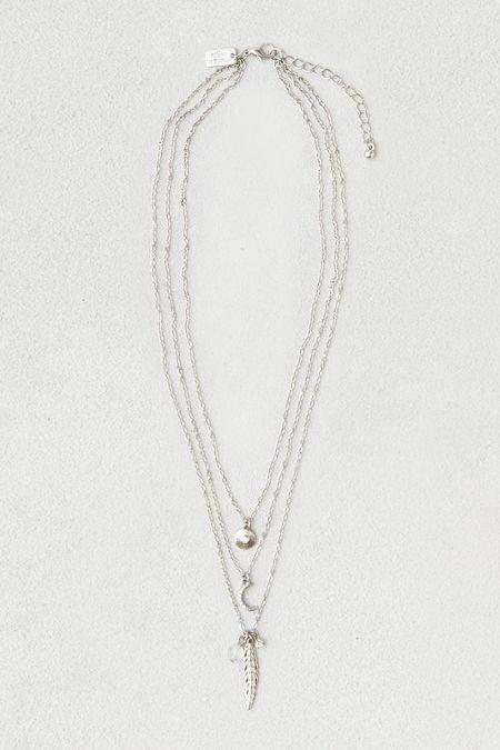 American Eagle Outfitters Ae Tiered Feather & Leaf Necklace