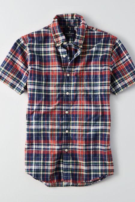 American Eagle Outfitters Ae Short Sleeve Madras Plaid Shirt
