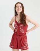 American Eagle Outfitters Ae Knit Scrunch Front Embroidered Romper