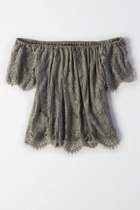 American Eagle Outfitters Ae Off-the-shoulder Eyelash Lace Top