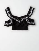 American Eagle Outfitters Ae Cold Shoulder Ruffle Crop Top