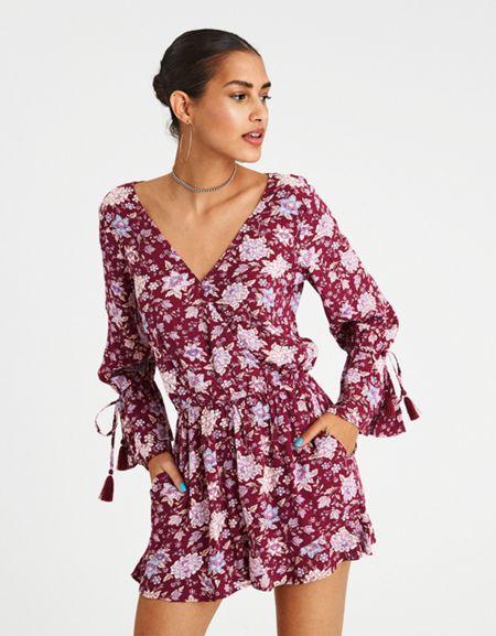 American Eagle Outfitters Ae Printed Wrap Front Double Bell Romper