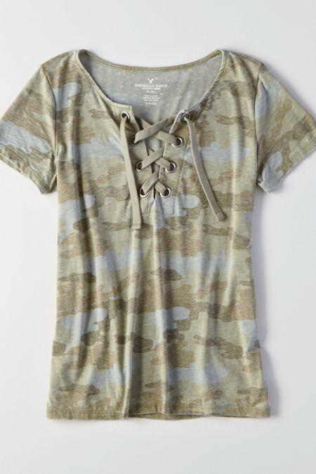 American Eagle Outfitters Ae Lace-up Burnout T-shirt