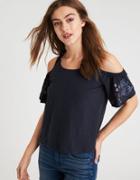 American Eagle Outfitters Ae Embroidered Cold Shoulder T-shirt