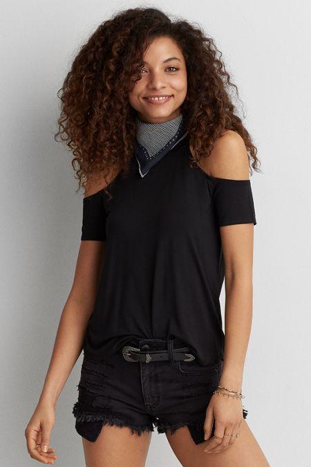 American Eagle Outfitters Ae Hi-neck Cold Shoulder T-shirt