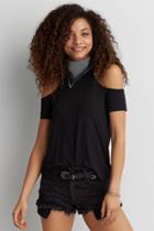 American Eagle Outfitters Ae Hi-neck Cold Shoulder T-shirt