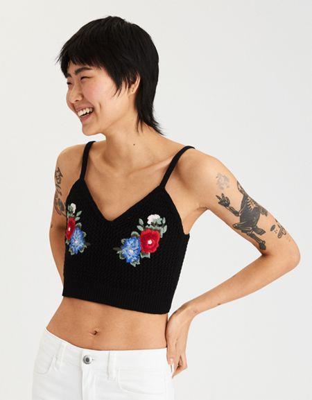 American Eagle Outfitters Ae Embroidered Knit Bralette