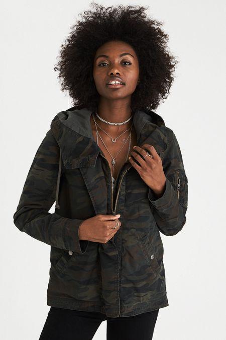 American Eagle Outfitters Ae Embroidered Camo Parka