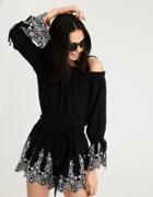 American Eagle Outfitters Ae Off-the-shoulder Slit Sleeve Romper