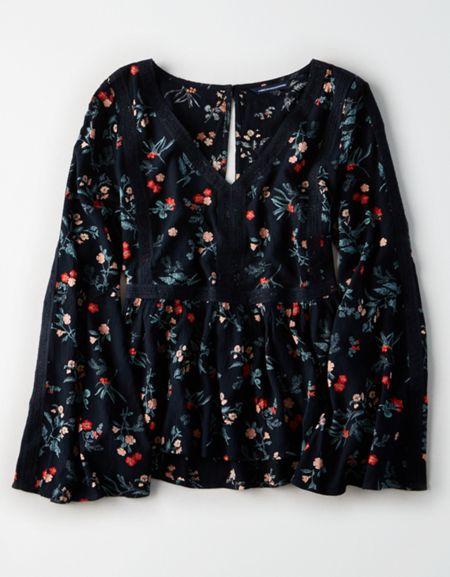 American Eagle Outfitters Ae Bell-sleeve Peasant Top