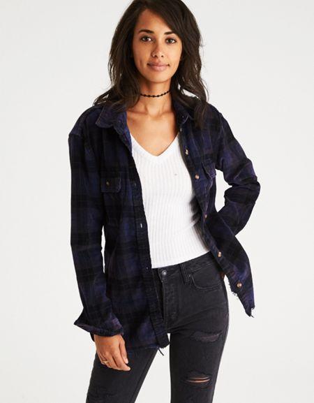 American Eagle Outfitters Ae Plaid Corduroy Cabin Shirt