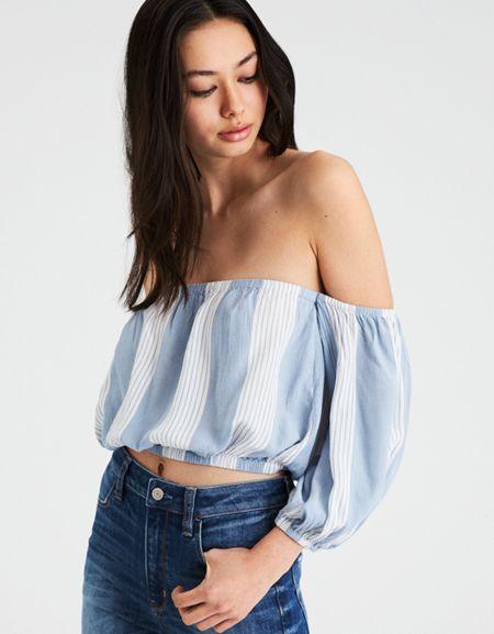 American Eagle Outfitters Ae Off-the-shoulder Striped Crop Top