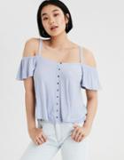 American Eagle Outfitters Ae Soft & Sexy Cold Shoulder Button Up