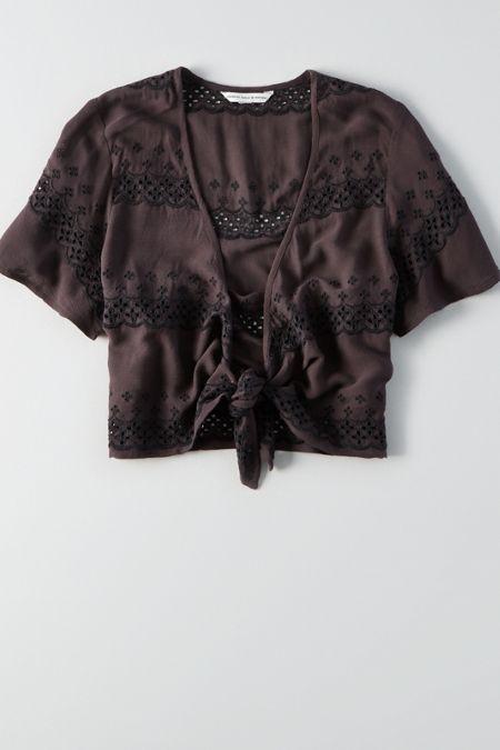 American Eagle Outfitters Ae Eyelet Tie Front Top