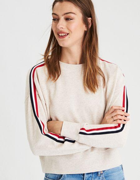 American Eagle Outfitters Ae Arm Stripe Crew Neck Sweatshirt