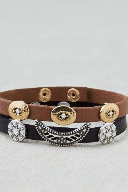 American Eagle Outfitters Ae Black And Brown Charm Bracelet Duo
