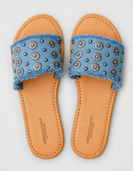 American Eagle Outfitters Ae Denim Studded Flat Sandal