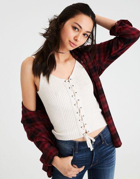 American Eagle Outfitters Ae Lace-up Ribbed Sweater Tank