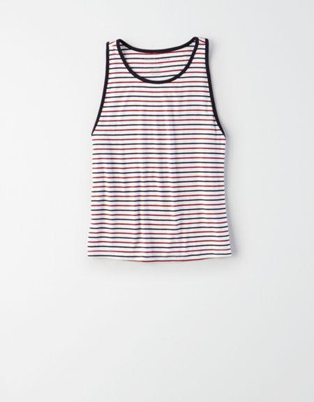 American Eagle Outfitters Ae High Neck Ringer Tank Top