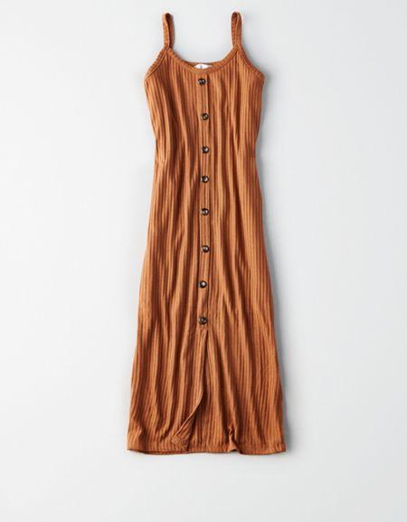American Eagle Outfitters Don?t Ask Why Button Front Ribbed Midi Cami Dress