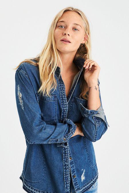 American Eagle Outfitters Ae Graphic Denim Shirt Jacket