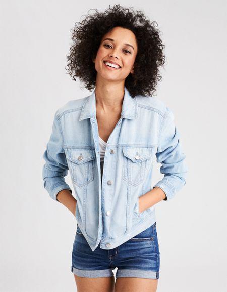 American Eagle Outfitters Ae Fabric Back Classic Denim Jacket