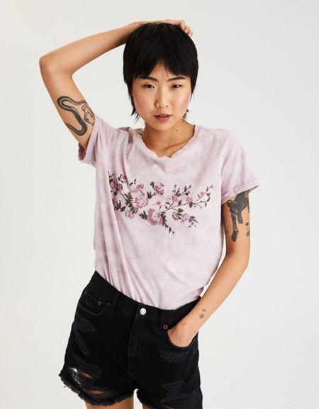 American Eagle Outfitters Ae Tie Dye Roll Sleeve Tee