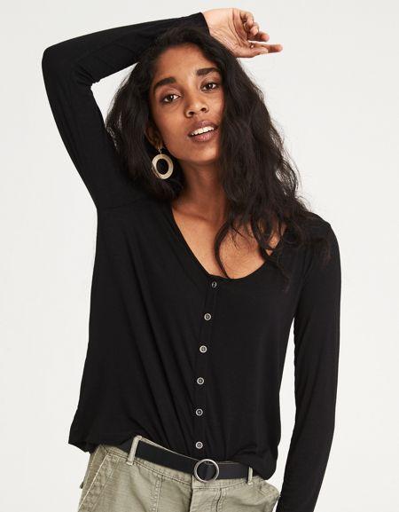 American Eagle Outfitters Ae Soft & Sexy Button Up T-shirt