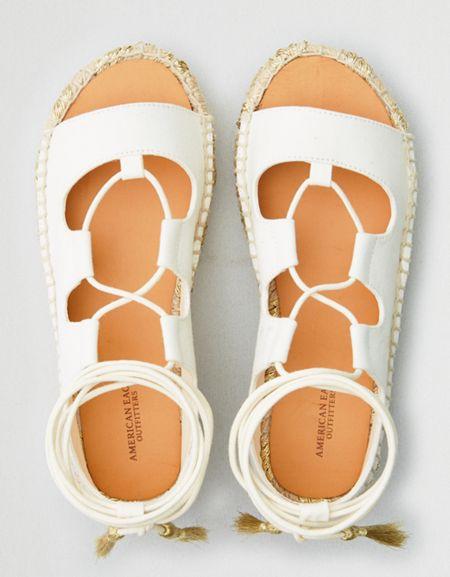 American Eagle Outfitters Ae Open Toe Lace Up Flatform Espadrille Sandal