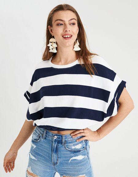American Eagle Outfitters Ae Boxy Short Sleeve Crew Neck Sweatshirt