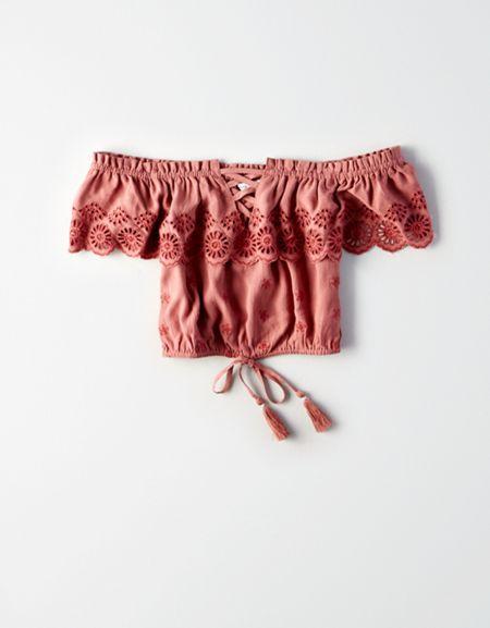 American Eagle Outfitters Ae Off-the-shoulder Bubble Crop Top