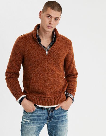 American Eagle Outfitters Ae Solid Half Zip Shawl Sweater