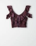 American Eagle Outfitters Ae Knit Cold Shoulder Ruffle Trim Top