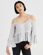 American Eagle Outfitters Ae Cold Shoulder Pintuck Ruffle Top