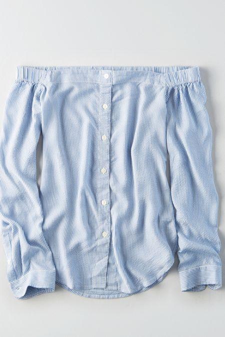 American Eagle Outfitters Ae Off-the-shoulder Prep Shirt