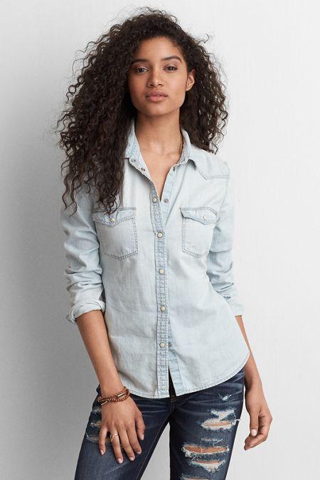 American Eagle Outfitters Ae Solid Western Boyfriend Shirt