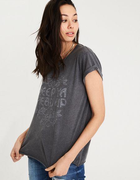 American Eagle Outfitters Ae Graphic Roll Sleeve T-shirt
